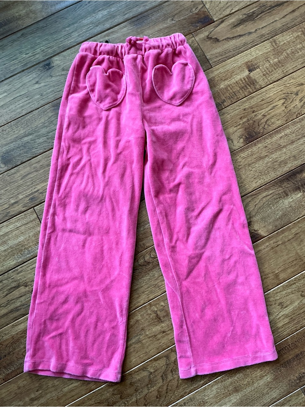 Mini Boden Pink Velour Pants, Heart Pockets, size 9-10